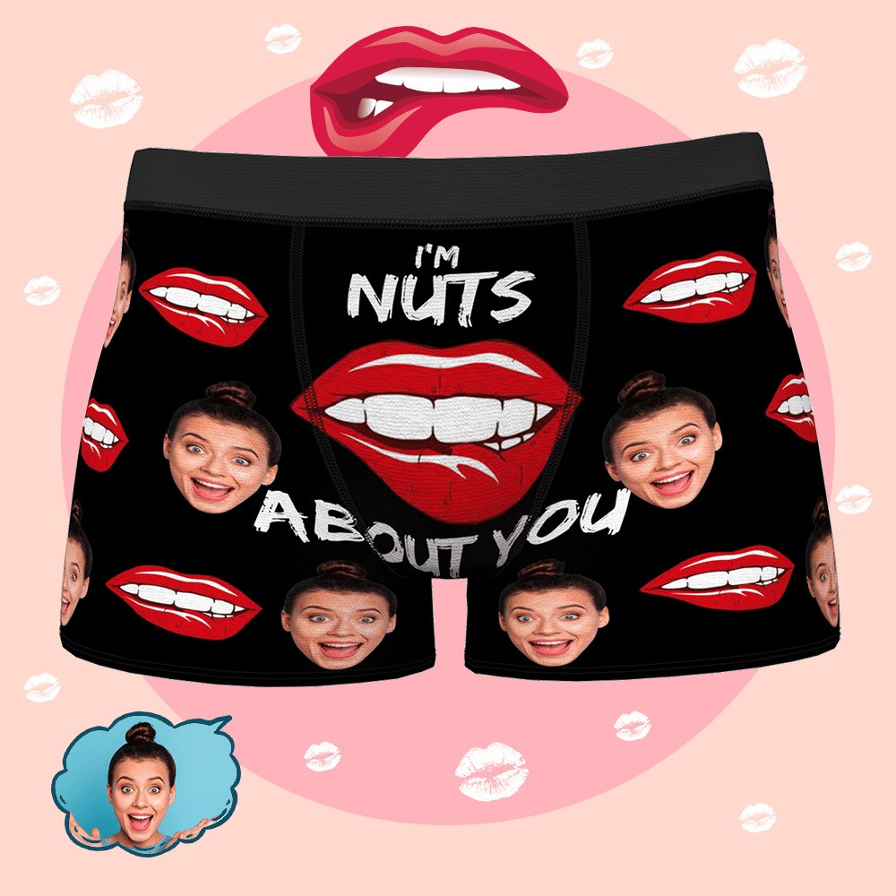 Custom Face Boxer Brief Personalized Photo Underwear For Man - I'm Nuts About You