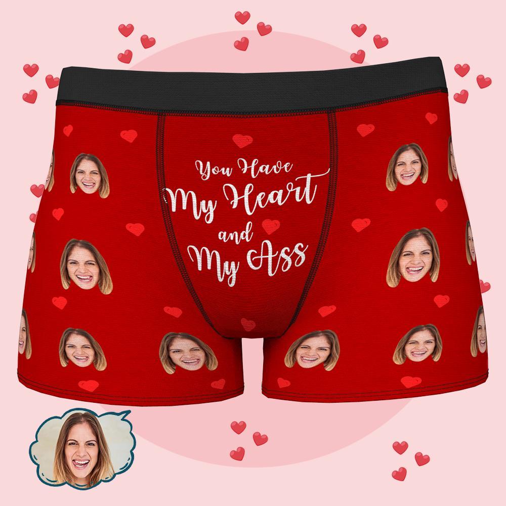 Custom Face Boxer Brief Personalized Photo Underwear - You Have My Heart And My Ass